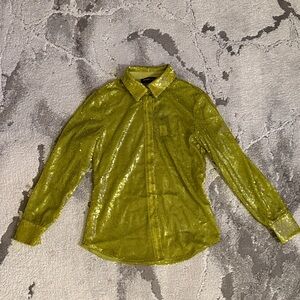 Fashion Nova Green Sequin Button Down Shirt